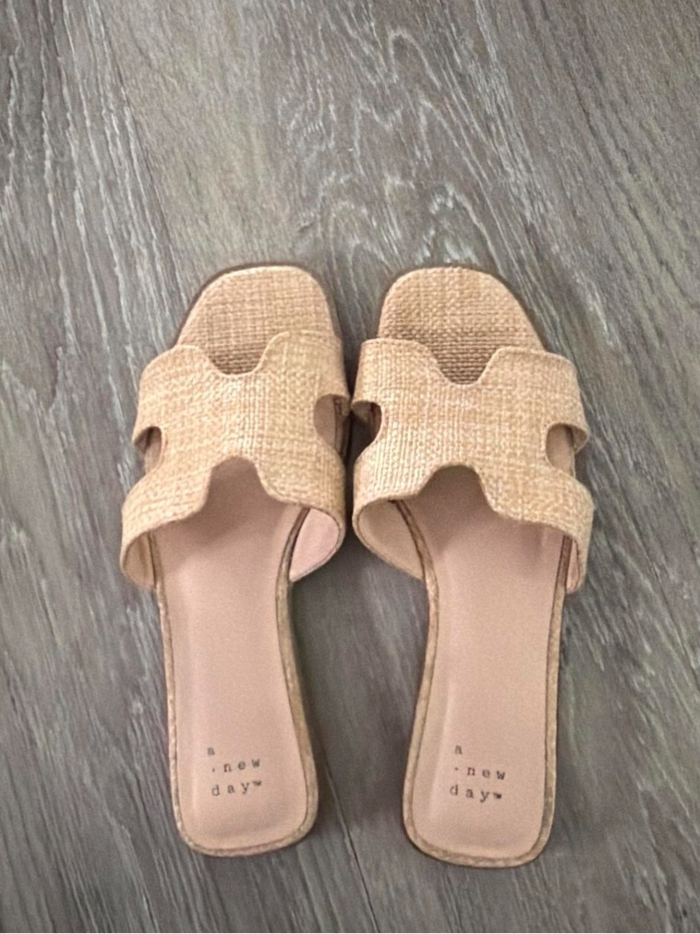 Beige Raffia Slide Sandals - Women's
